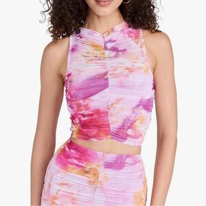 AFRM Women's Misha Sheer Illusion Ruched Cropped Tank Top Size S